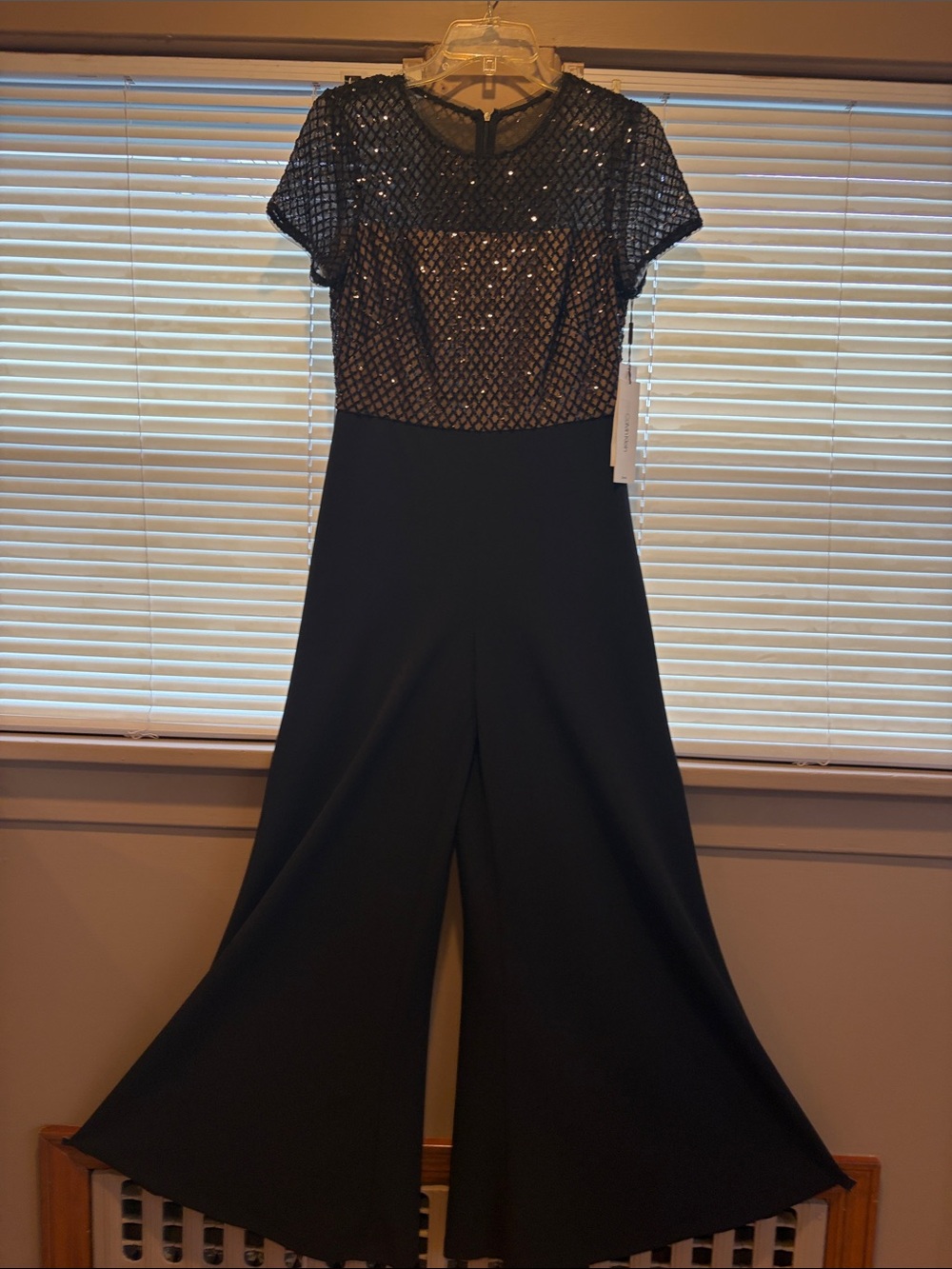 Calvin Klein Black Beaded Short-Sleeve Jumpsuit